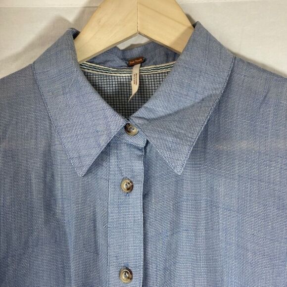 Free People That's A Wrap Blue Woven button Down Shirt Sz S - Picture 6 of 12